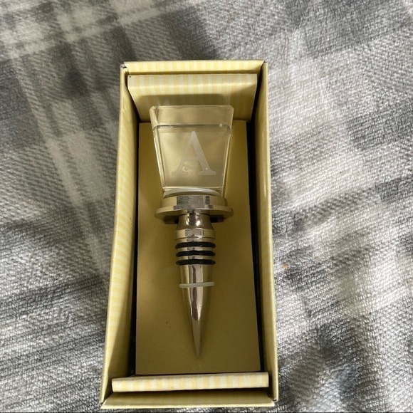 NEW Cypress Dining Monogram Engrave “A” Crystal Wine Bottle Stopper Clear Silver - Picture 1 of 6